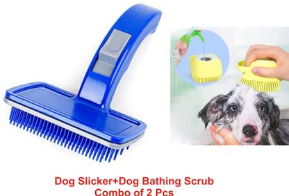S.Blaze (Combo Of 2) Imported Slicker + Bath Scrub Grooming Kit For All Breed Slicker Brushes for  Dog & Cat