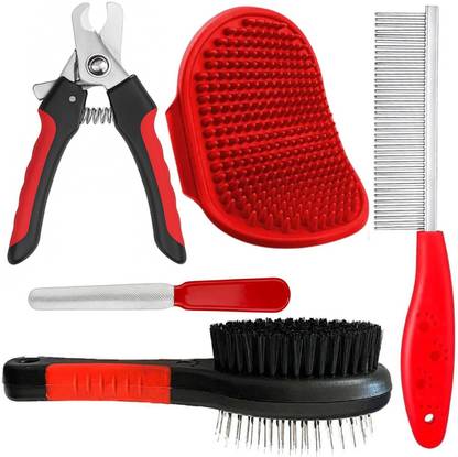 YOUHAVEDEAL Dog Grooming Kit for Puppies & Dogs & Cats Long Hair + Short Hair Dog Brush, Soothing Dog Gloves, Pets Massage Brush, Hairs Straightening Comb, Professional Nail Cutter With Filer, Tangled Hairs comb for Dogs Pack of 4 (Color May Vary) Wire-pin Brushes for  Dog, Rabbit, Mouse, Monkey, Cat, Squirrel, Dog & Cat