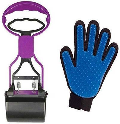 Sage Square Portable Large Handle Cleaning Pickup Clip Poop Scoop + 2-in-1 Soft Rubber Mitt Wire-pin Brushes for  Dog & Cat
