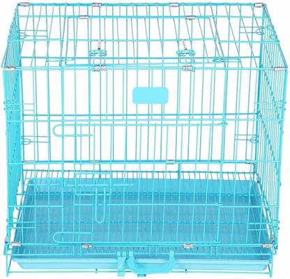 Naaz Pet Naaz Single Door Folding Metal Dog Cage/Crate/Kennel 18 Inch Blue with Removable Tray Rabbit Cages Hard Crate Pet Crate
