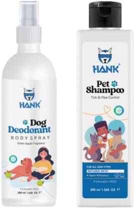 Hank Dog Shampoo and Perfume Combo - Dog Deodorant Green Apple Fragrance 200ml + Anti-itching Neem & Aloe vera, Natural Dog Shampoo