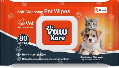 PawKare Pet Wipes for Dogs, Cats | Aloe, Vitamin E | Thick, Moist, pH Balanced, 80 Wipes Pet Ear Eye Wipes