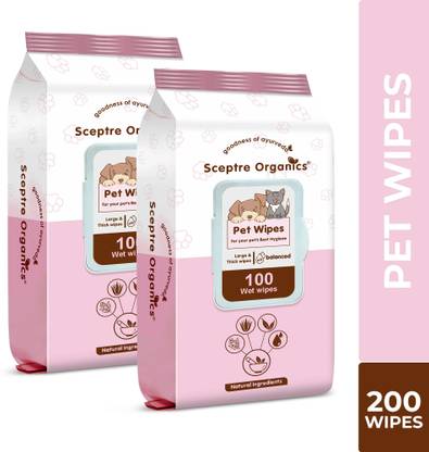 Sceptre Organics Pet Wet Wipes for Dogs & Cats, Safe & Anti-Bacterial Pet Ear Eye Wipes