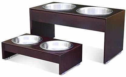 PetFusion Elevated Dog Bowls, Cat Bowls -- Bamboo Feeder W/ Water Resistant Seal Plastic Pet Bowl