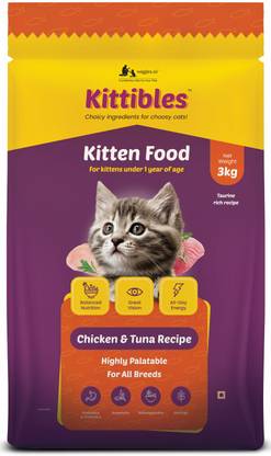 Wiggles Kittibles Kitten Food Dry Kitty, 3 Kg, 1-12 Months - Baby Cats Chicken Fish Food Chicken 3 kg Dry Adult Cat Food