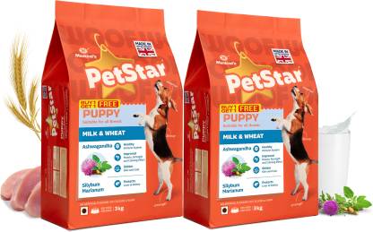 PetStar (Buy 1 Get 1 Free) Puppy 3 kg Dry Milk & Wheat Dog Food , Milk 6 kg (2x3 kg) Dry Young Dog Food