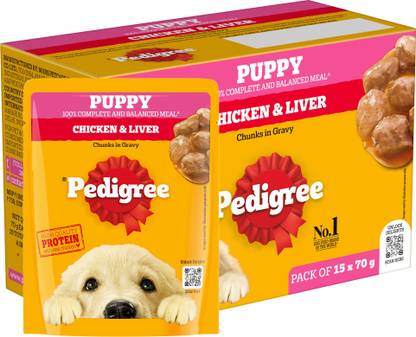PEDIGREE Gravy Chicken, Liver Chunks 1.05 kg (15x0.07 kg) Wet Young Puppy Food