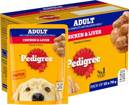 PEDIGREE Gravy Chicken, Liver Chunks 1.05 kg (15x0.07 kg) Wet Adult Dog Food