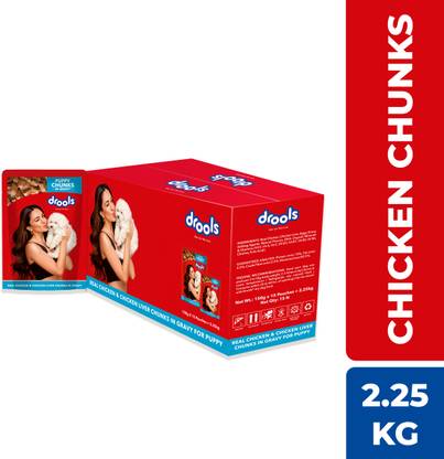 Drools Chunks in gravy for Puppy - Chicken Liver and Real Chicken 2.25 kg (15x0.15 kg) Wet Young Dog Food