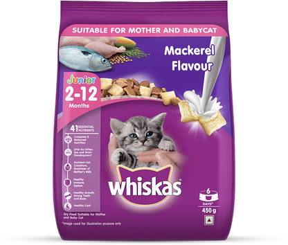 Whiskas Kitten (2-12 months) Mackerel Dry Food - 450 gm Mackeral 0.45 kg Dry Young Cat Food