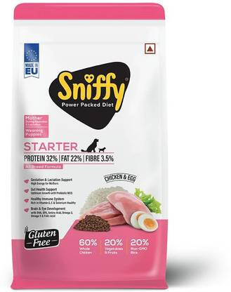 SNIFFY Starter Power Packed Diet for Weaning puppies and Mother 3kg Chicken, Egg 3 kg Dry Young, Adult Dog Food