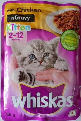 Whiskas whiskas Cat Food For Junior (2-12), Chicken In Gravy Flavour,(pack of 12) Chicken 1.02 kg (12x0.09 kg) Wet Young Cat Food
