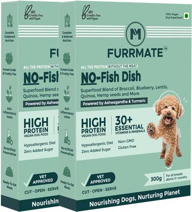 FURRMATE Wet Dog Food Vegan High-Protein Recipe for Active Dogs (300 Gram (Pack of 2) Fish 0.6 kg (2x0.3 kg) Wet Adult, Senior, Young Dog & Puppy Food