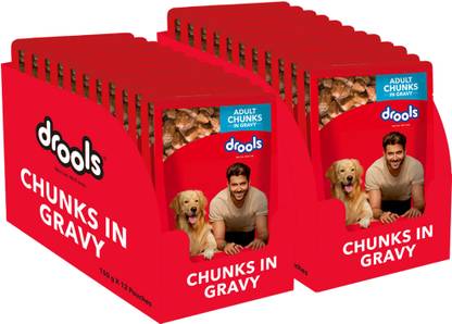 Drools Chunks in gravy for Adult - Chicken Liver and Real Chicken 3.6 kg (24x0.15 kg) Wet Adult Dog Food