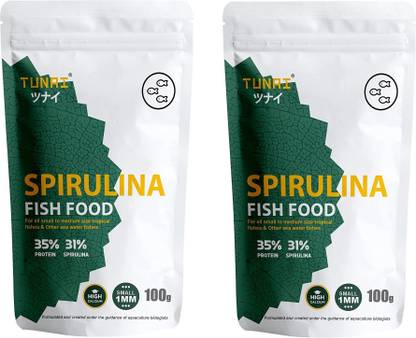 TUNAI 31% Spirulina Fortified Optimum Choice FishFood For Enhanced Color&Boost Growth 0.2 kg (2x0.1 kg) Dry Adult, New Born, Senior, Young Fish Food