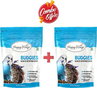 Happy Wings Mix Seed Bird Food for Budgies, Love Birds, Finches, Canaries - All Life Stages- 1.8 kg (2x0.9 kg) Dry Adult, Young Bird Food