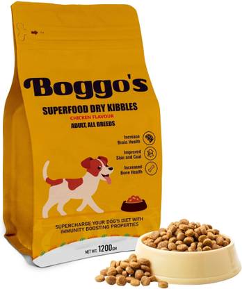BOGGOS Dry Adult Dog Food, All Breed - Chicken & Rice, 28% Protein, Dog Supplement Chicken 1.2 kg Dry Adult Dog Food