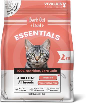 BARK OUT LOUD Essentials Cat Food - Real Fish, Chicken 2 kg Dry Adult Cat Food