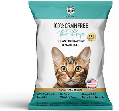 Hachi Wilson Cat Food Grain Free, High-Protein Supports Healthy Muscle Development Fish 1 kg Dry Adult Cat Food