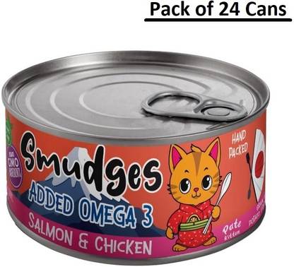 smudges Cat Kitten Canned Food in Pate Tin 60gm (Pack of 24 cans) - Salmon, Chicken 1.44 kg (24x0.06 kg) Wet Young Cat Food