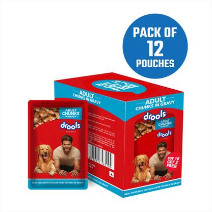 Drools Chicken Liver Chunks and Real Chicken 0.72 kg (12x0.06 kg) Wet Senior Dog Food