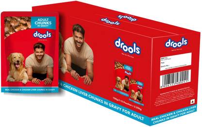 Drools Chunks in gravy for Adult - Chicken Liver and Real Chicken 2.25 kg (15x0.15 kg) Wet Adult Dog Food