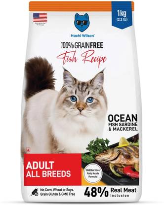 Hachi Wilson Cat Food Grain Free, High-Protein Supports Healthy Muscle Development Fish 1 kg Dry Adult Cat Food