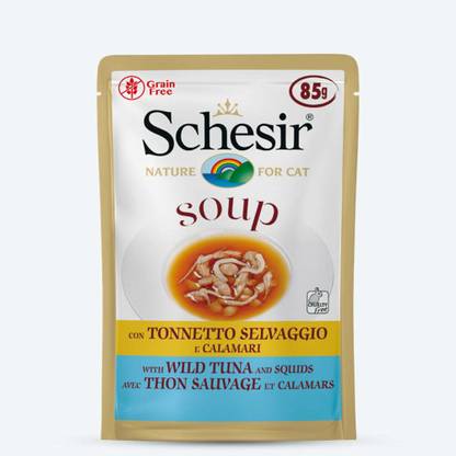 Schesir Soup with Wild Tuna and Squid Wet Cat Food (85gm X 14) Tuna 1.19 kg (14x0.08 kg) Wet Young Cat Food