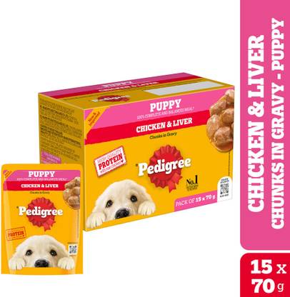 PEDIGREE Gravy Chunks for Puppy Chicken, Liver 1.05 kg (15x0.07 kg) Wet Young Dog Food