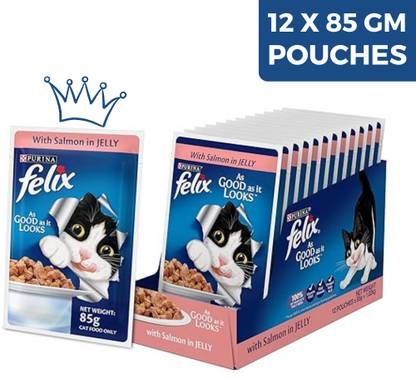 purina Purina Felix Wet Food for Adult Cats, Salmon in Jelly Flavour, Pack of 12x85 gm Salmon 1.02 kg (12x0.09 kg) Wet Adult Cat Food