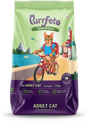 Purrfeto dry adult cat food chicken & sardine 1.2 Kg | 40% reduction in UTD Fish 1.2 kg Dry Adult Cat Food