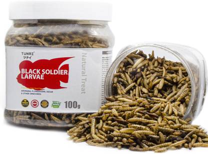 TUNAI Black Soldier Larvae Dry Fish Food for Flowerhorn, Arowana, Oscar Fish 0.1 kg Dry Adult, New Born, Senior, Young Fish Food