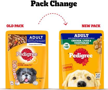 PEDIGREE Grilled Liver Chunks Flavour in Gravy with Vegetables, Chicken 2.1 kg (30x0.07 kg) Wet Adult Dog Food