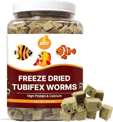 BOLTZ Freeze Dried Tubifex Worms Fish Food 50Gm 0.06 kg Dry Adult Fish Food