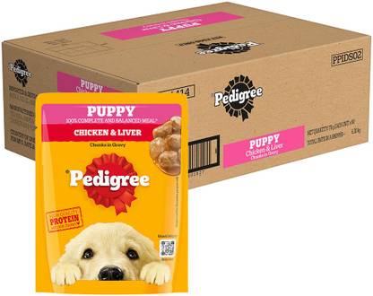 PEDIGREE Gravy Chicken, Liver Chunks 6.3 kg (90x0.07 kg) Wet Young Puppy Food