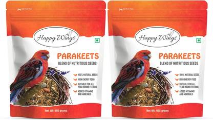 Happy Wings Mix Seed Bird Food for Parakeets, Cockatiel, Java Finch - Premium Seed Blend - 1.8 kg (2x0.9 kg) Dry Adult, Young Bird Food