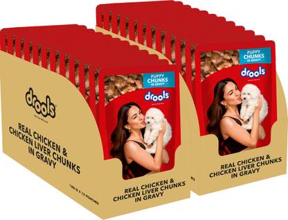 Drools Chunks in gravy for Puppy - Chicken Liver and Real Chicken 3.6 kg (24x0.15 kg) Wet Young Dog Food
