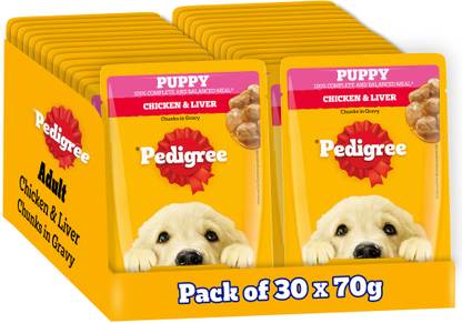 PEDIGREE Gravy Chicken, Liver Chunks 70 g (30x2.33 g) Wet Young Puppy Food
