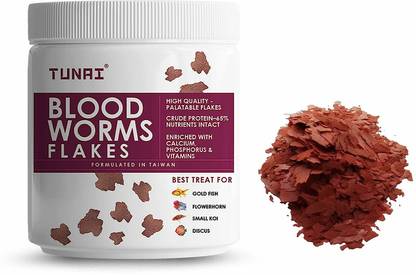 TUNAI Blood Worm Flakes Fish Food Enriched with 65% Protein Blood Worms Dried Flakes 0.05 kg Dry New Born Fish Food