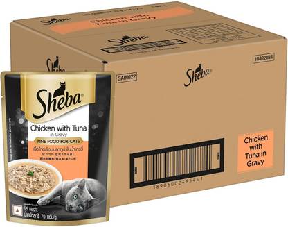 Sheba Rich Premium Adult (+1 Year) Chicken With Tuna In Gravy-Pack of 24 x 70g Chicken, Tuna 1.68 kg (24x0.07 kg) Wet Adult Cat Food
