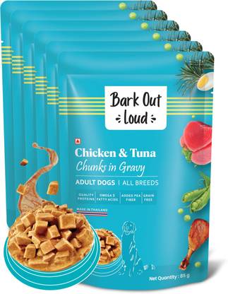 BARK OUT LOUD Wet Dog Food | Chicken & Tuna Gravy Chunks 0.51 kg (6x0.09 kg) Wet Adult Dog Food