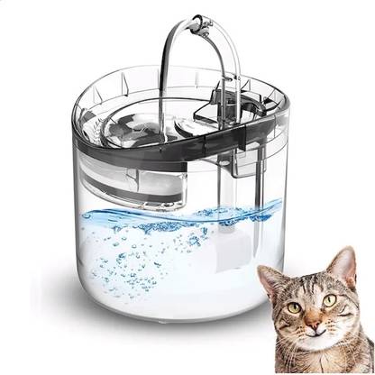 24x7eMall Automatic Cat Fountain Transparent Water Round with Filter 2 Flow 16.5x15.5 Cm