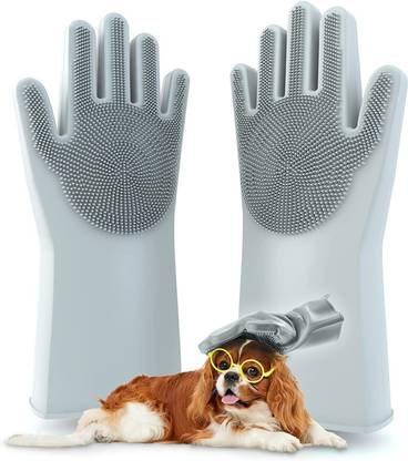 Pet Joy Dog Grey Grooming Glove Grooming Gloves for Dog