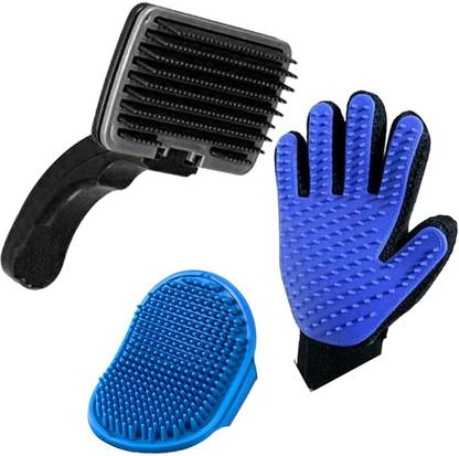 PSK PET MART Slick Brush, Hand Gloves Brush and Adjustable Ring Handle Brush Grooming Gloves for Dog