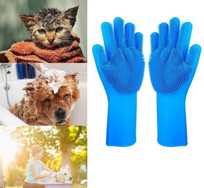 KNGZone Silicone Scrubbing Gloves, Non-Slip, Dishwashing and Pet Grooming Gloves Grooming Gloves for Dog & Cat, Rabbit, Cow, Miniature Pig
