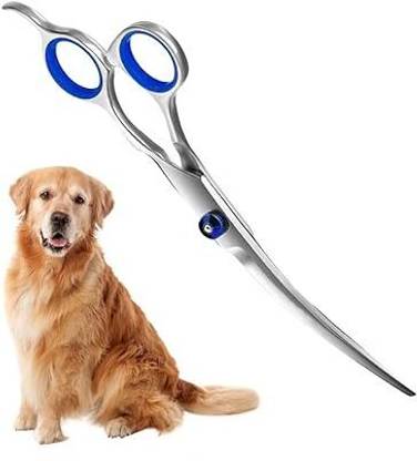 YMS Dog Grooming Up curved scissor, Heavy Duty, Titanium, Perfect Grip (17cm) Silver Steel, Silver Pet Hair Trimmer