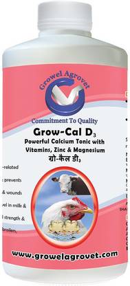 Growel Agrovet Grow-Cal D3 - Feed Premix A Powerful Feed Premix,Horse, Pig, Goats -250 ml. Pet Health Supplements