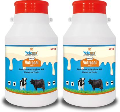 VETENEX Vutrocal Forte - Chelated Liquid Calcium Supplement for Cow & Buffalo (5Ltr x 2) Pet Health Supplements