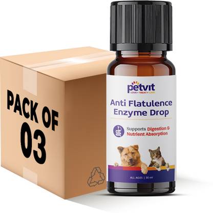 Petvit Anti Flatulence Enzyme Drop with Alpha-Amylase - 30ml (Pack of 3) Pet Health Supplements