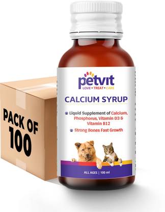 Petvit Calcium Syrup with Calcium, Phosphorus, Vitamin D3 & B12 – 100ml (Pack of 100) Pet Health Supplements